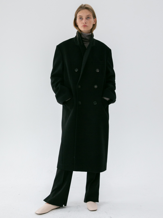 UNISEX TAILORED DOUBLE-BREASTED CASHMERE COAT BLACK UDCO9F115BK