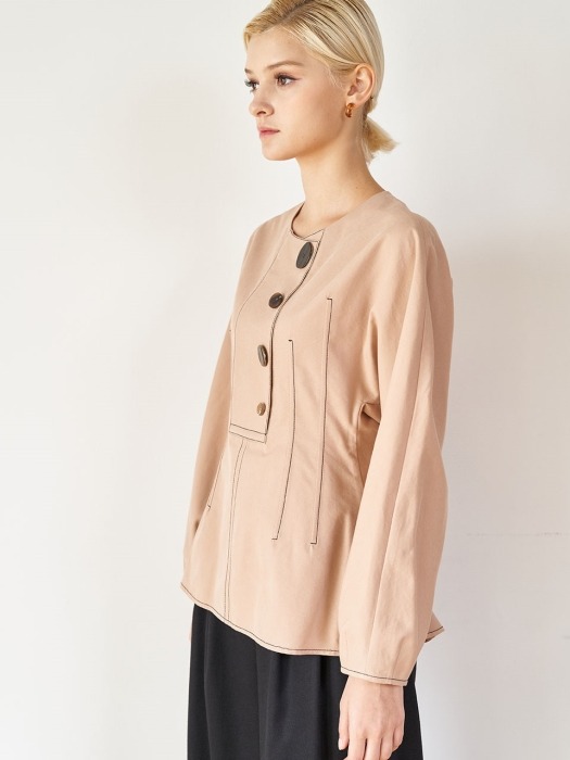 Point Buttons Blouse_Pink Beige