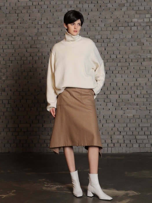 Wool side slit skirt_Beige