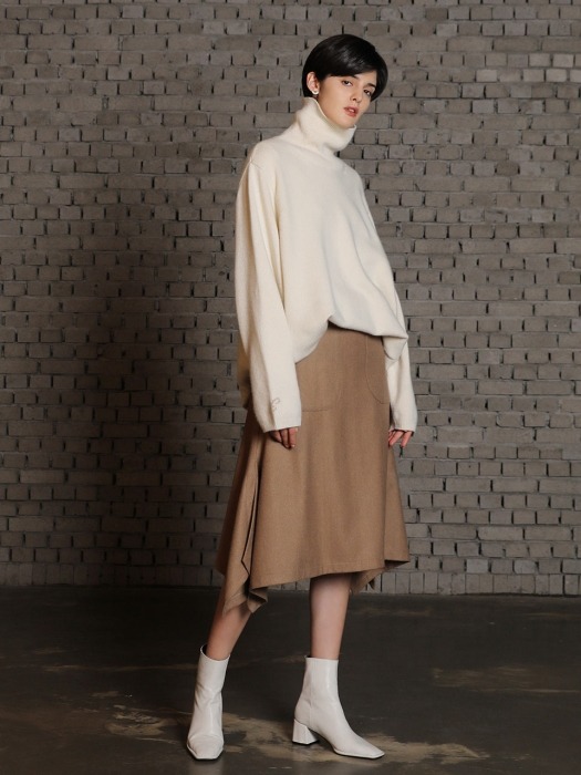 Wool side slit skirt_Beige