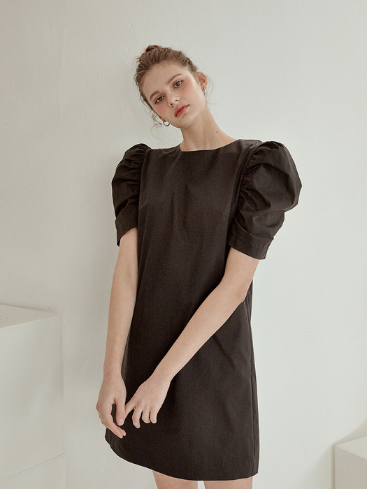 puff shirring mini dress[black]