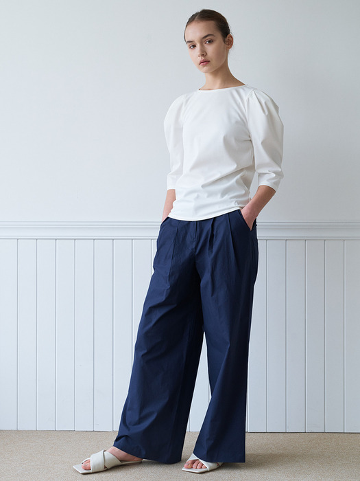 cotton wide pants-navy