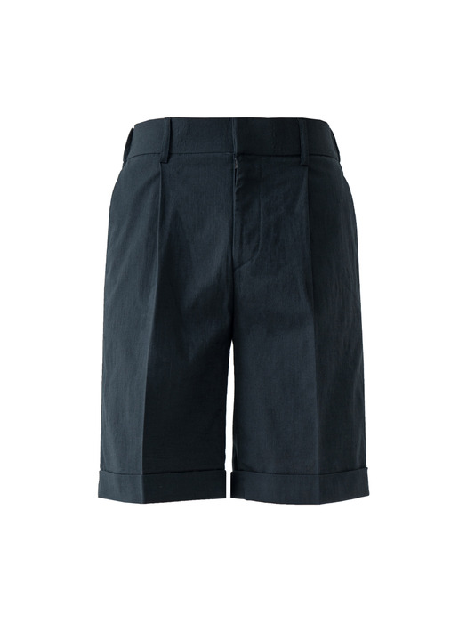 Banding roll-up linen shorts_navy