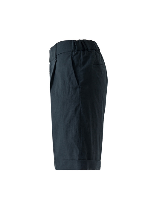 Banding roll-up linen shorts_navy