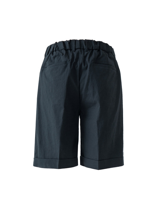 Banding roll-up linen shorts_navy