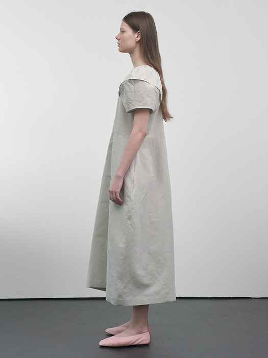 Lantern-Sleeved  Linen-Blend Dress