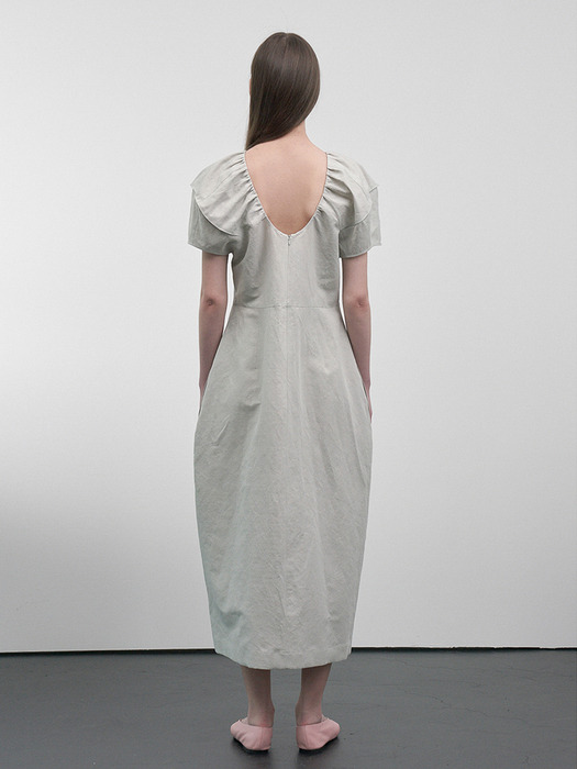 Lantern-Sleeved  Linen-Blend Dress