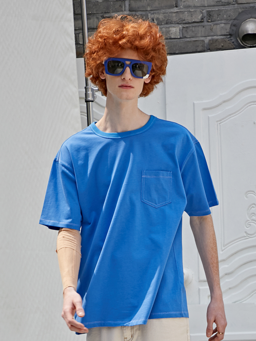와이드 스티치 반팔 티셔츠 [BLUE] / S2D05008
