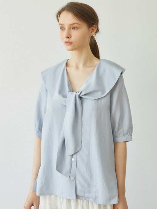 Linen Scarf Blouse_BLUE