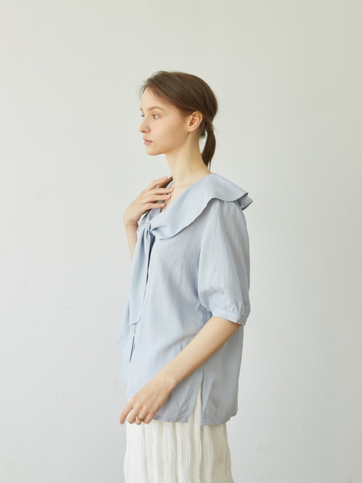 Linen Scarf Blouse_BLUE