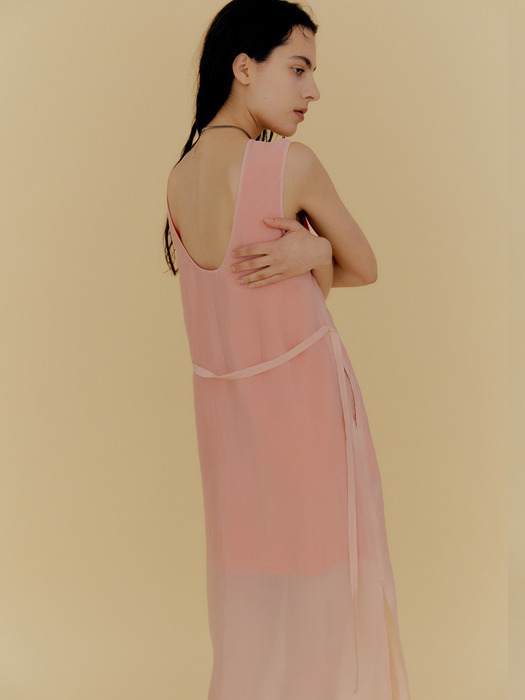 2-Way Double Layer Two Tone Dress / Peach Pink