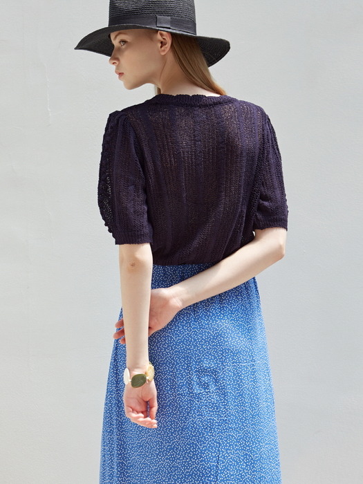 LACE PUFF HALF KNIT_NAVY