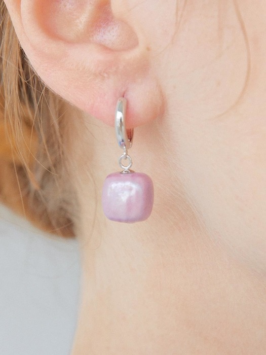 Ring ceramic earring silver square(purple)