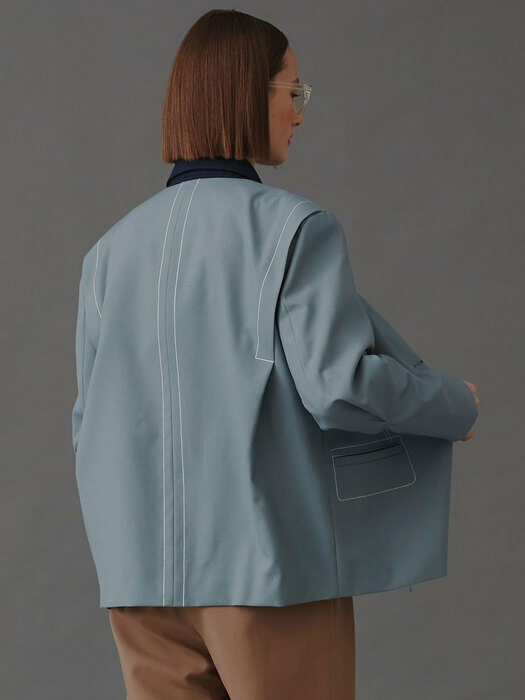 Masion No-collar Jacket_Grayish Blue