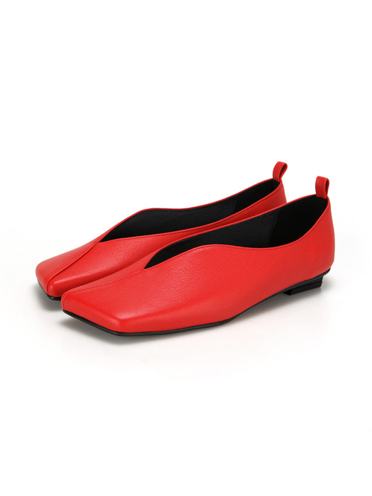 Streamlined Squared Toe Flats | Red