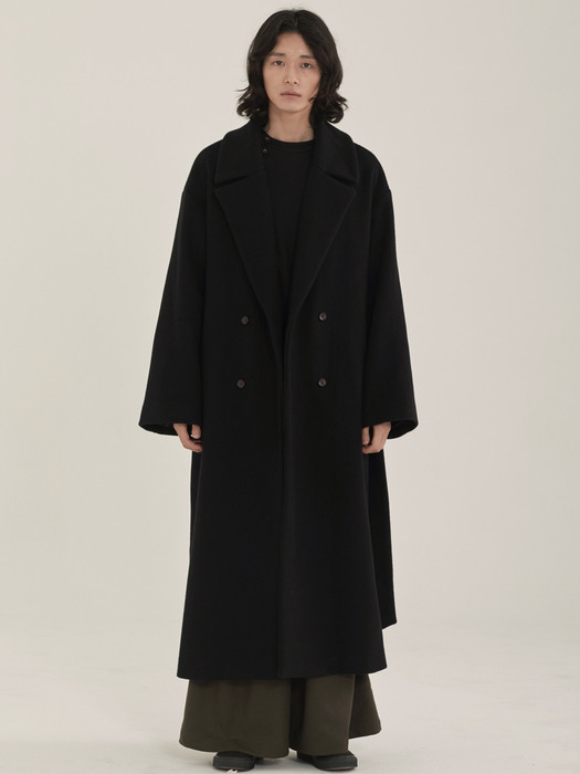 unisex double long coat black