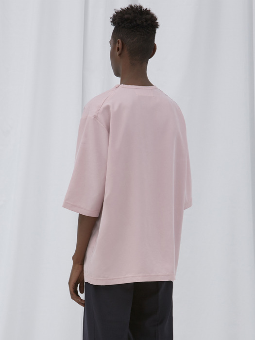 Shoulder zipper t-shirt (Pink) [Unisex]