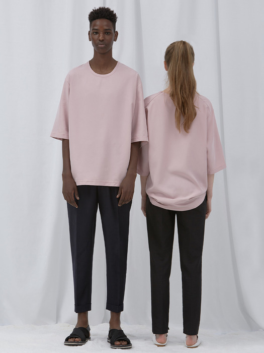 Shoulder zipper t-shirt (Pink) [Unisex]