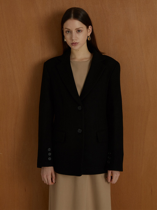minimal wool blazer black