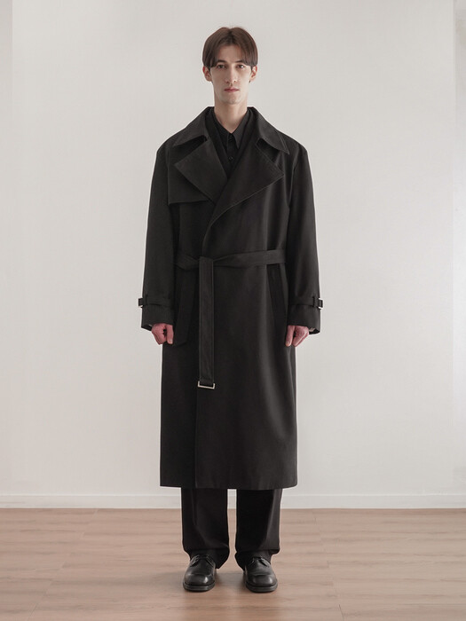 BUTTONLESS FLAP TRENCH COAT[S/S]_BLACK