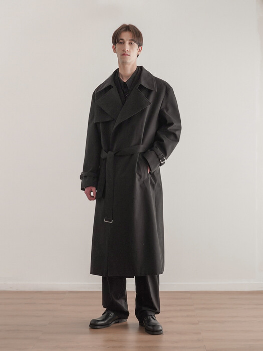 BUTTONLESS FLAP TRENCH COAT[S/S]_BLACK