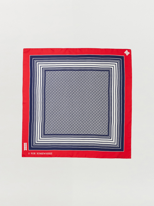 SUE Patterned Scarf - Red/Navy