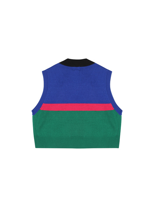 Striped crop knit vest [Blue]