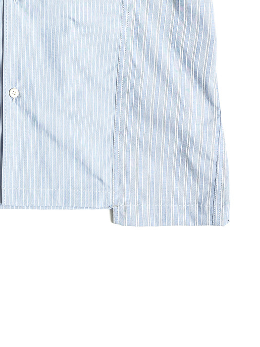 CONTRAST PANEL HALF SHIRT / BLUE STRIPE