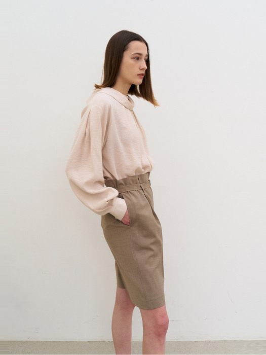 Belted volume half pants (Sepia)