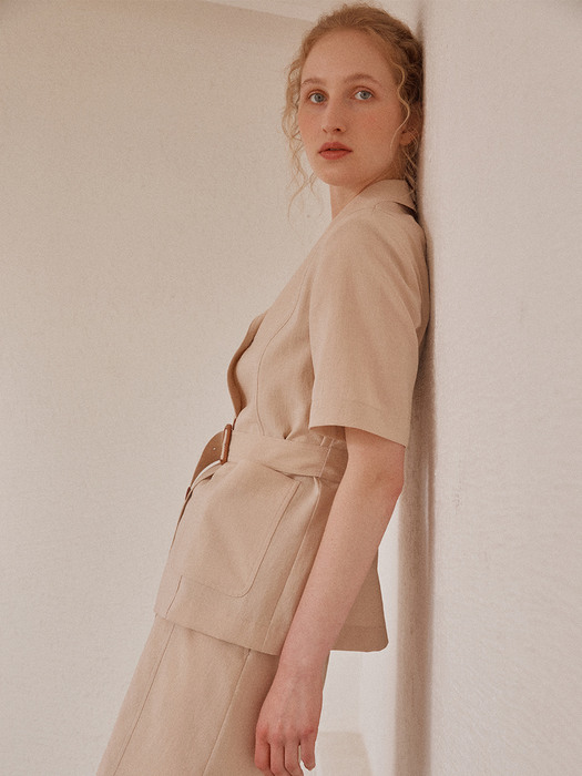 [Easy] Half-sleeve Belted Blazer + Skirt SET_2color