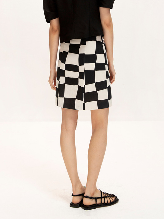 Checkerboard Linen Skirt