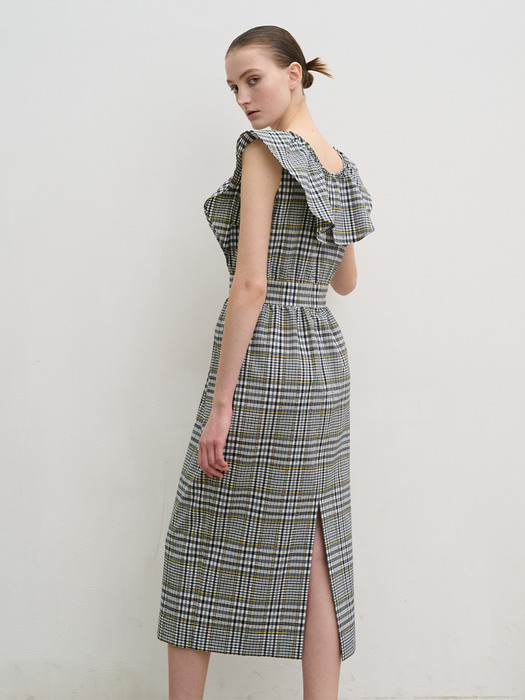 Checked-seersucker ruffle dress