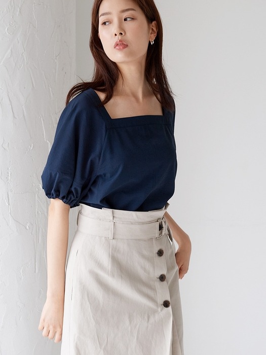 SQUARE NECK PUFF BLOUSE NAVY