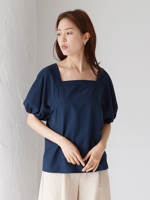 SQUARE NECK PUFF BLOUSE NAVY