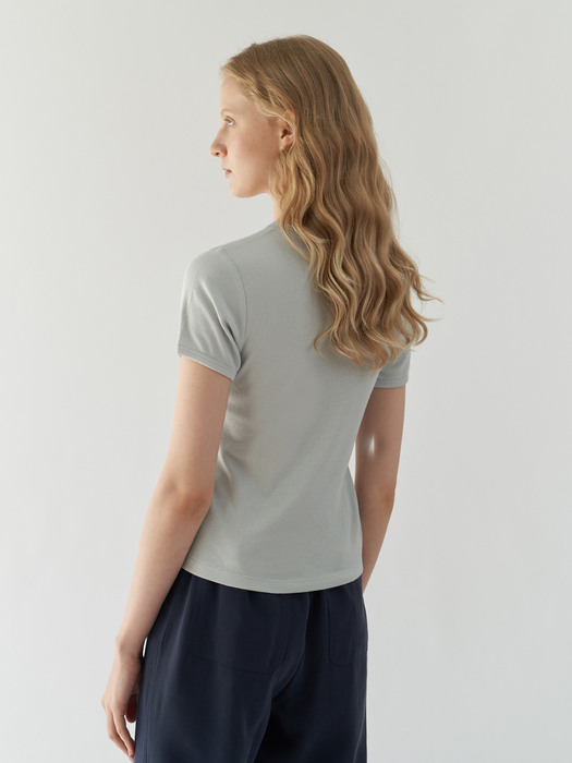 Ribbed Slim T-Shirt ( Mint grey  )