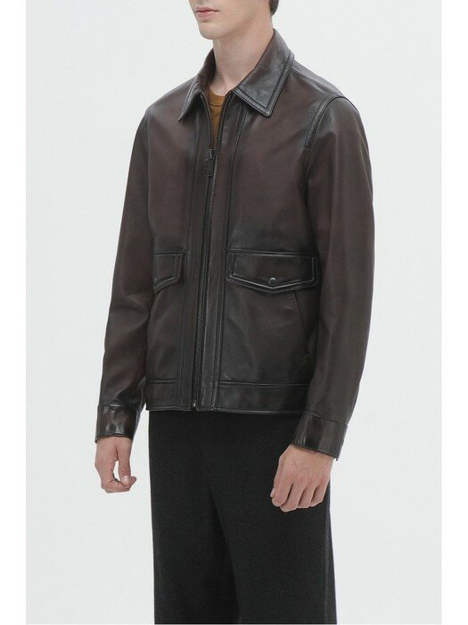 two-tone naked leather jacket_CWUDW21711BRD