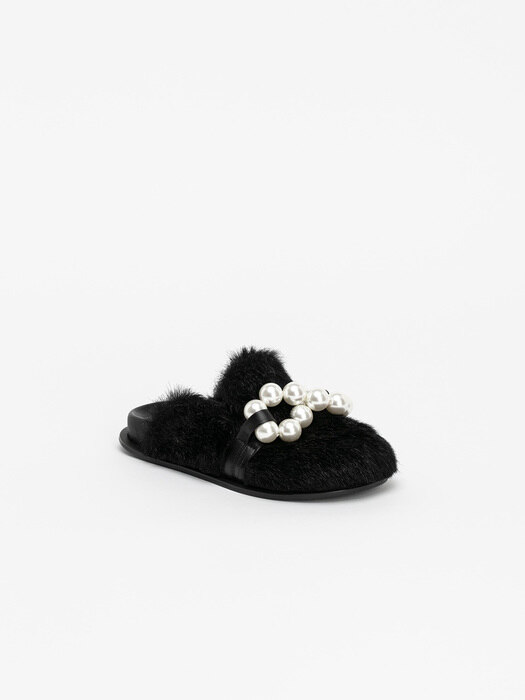 Harbor Footbed Slides in Black Fur