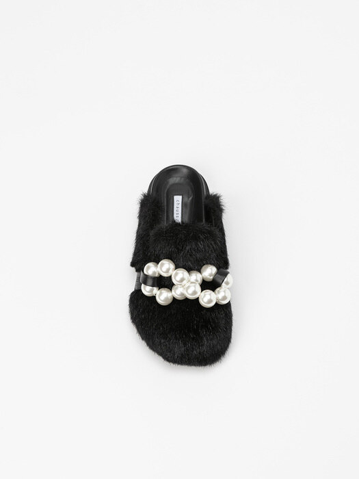 Harbor Footbed Slides in Black Fur