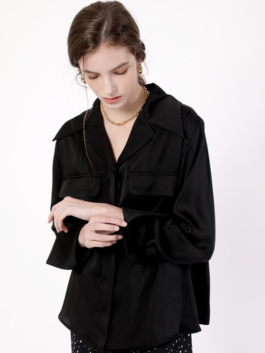 Wing Cuffs Pointed Shirt Blouse Black