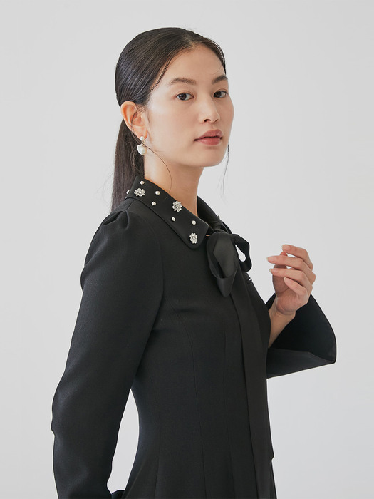 [미전시]TIA Beaded collar dress (Black/Cream ivory)