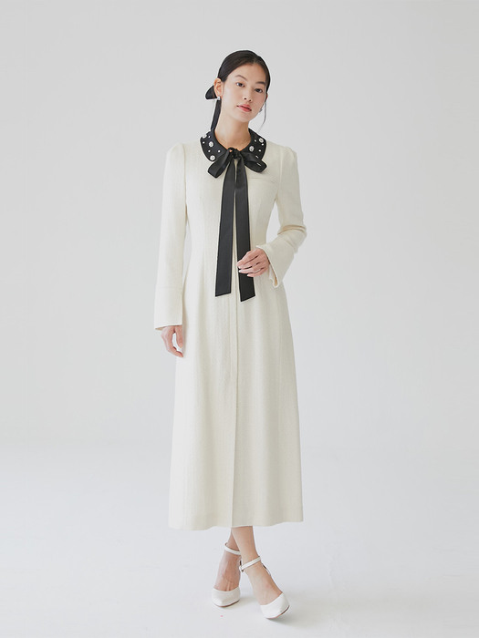[미전시]TIA Beaded collar dress (Black/Cream ivory)