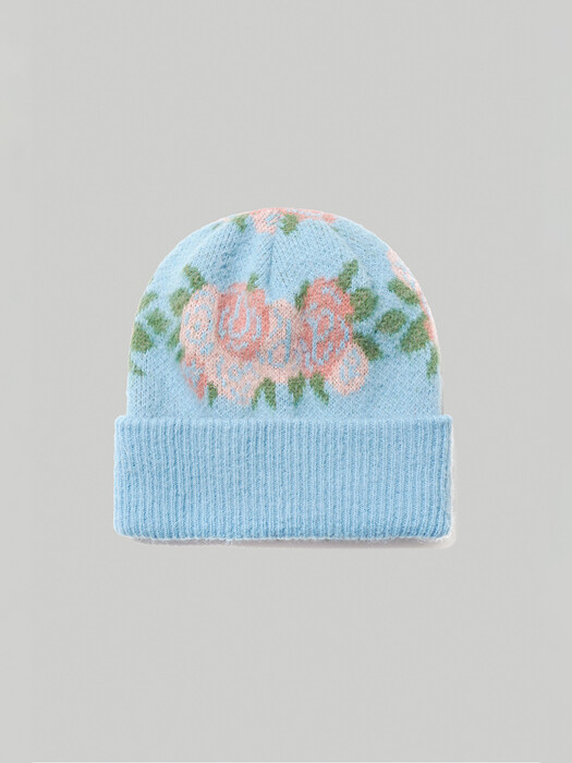 Flower Pattern Beanie_Ash Blue