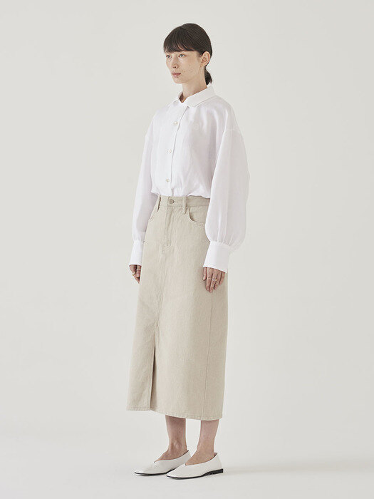 ESSENTIAL SLIT DENIM SKIRT (BEIGE)