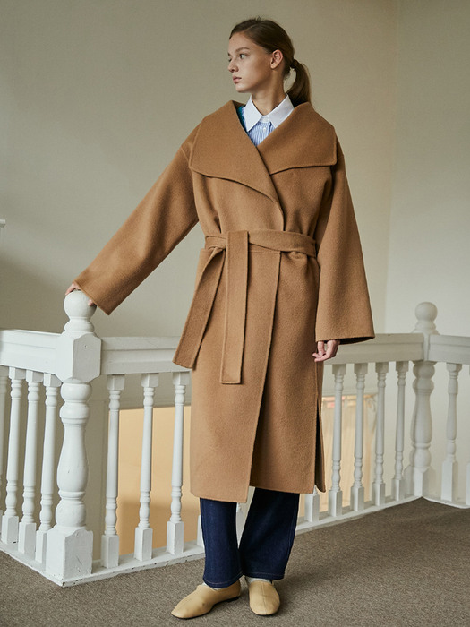 [Handmade Goose Down]Audrey Shawl Collar Belted Coat_Camel
