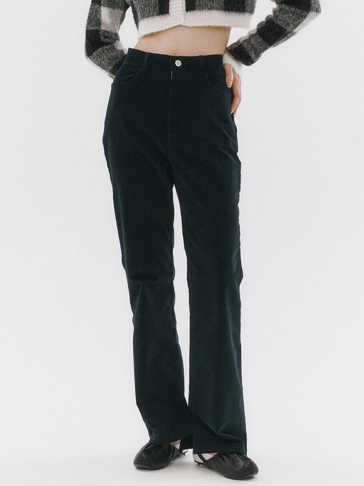 Corduroy high-waist Bootcut Pants [DARK NAVY]
