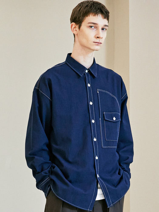 UTILITY CURVED POCKET OXFORD SHIRT NAVY