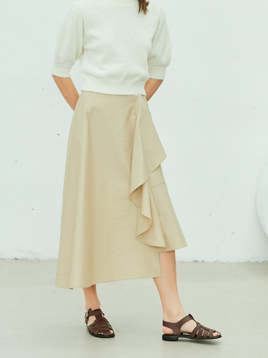 Flare asymmetric long skirt
