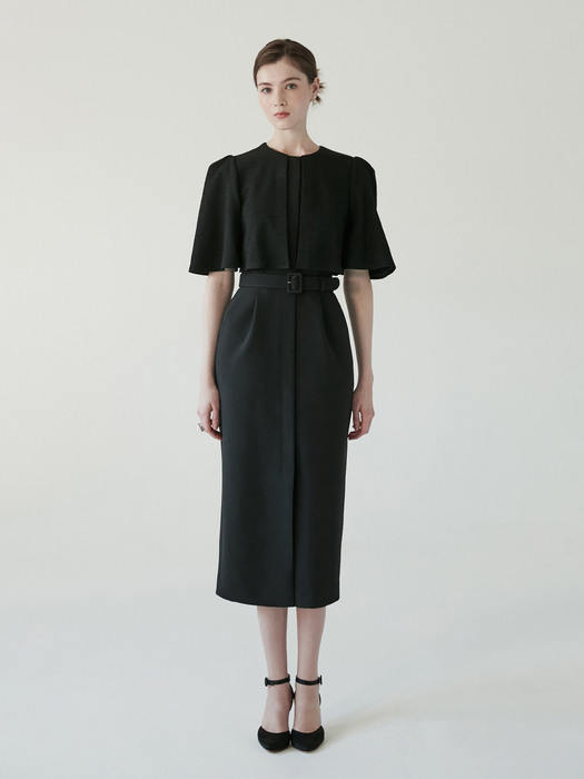 SOFIA Cape detailed H-line dress (Black)