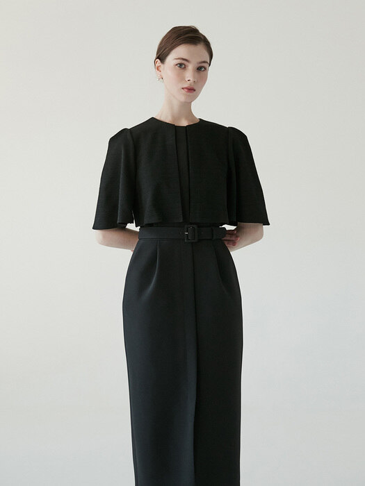 [미전시]SOFIA Cape detailed H-line dress (Black)