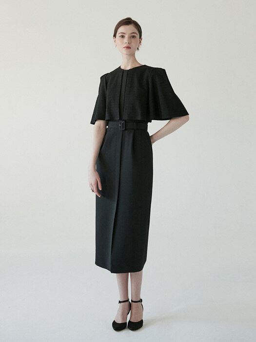 [미전시]SOFIA Cape detailed H-line dress (Black)